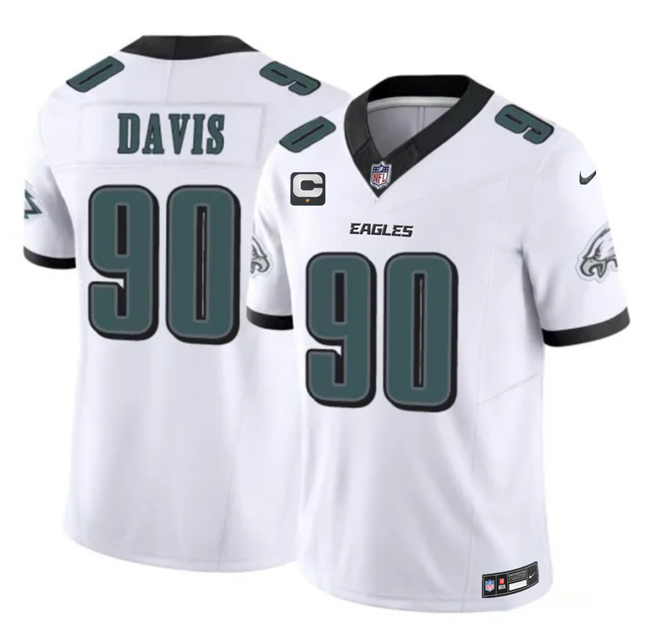 Men's White Philadelphia Eagles #90 Jordan Davis 2025 F.U.S.E. 1-Star C Patch Vapor Untouchable Limited Stitched Football Jersey
